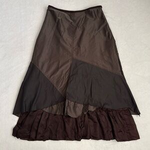 Sfizio Studio | Asymmetrical Panel Layered Midi Maxi Boho Skirt Italy Brown